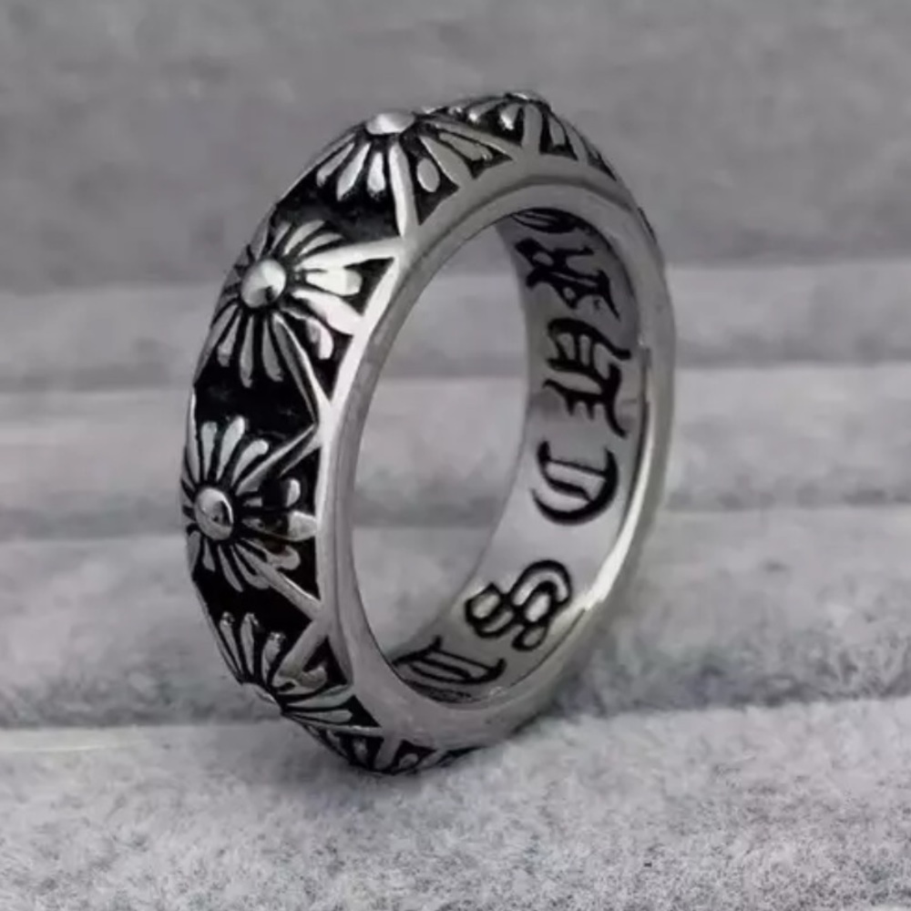 7mm Vintage look Chrome Cross Flower Ring stainless steel Ring Band size 7 - Picture 10 of 11